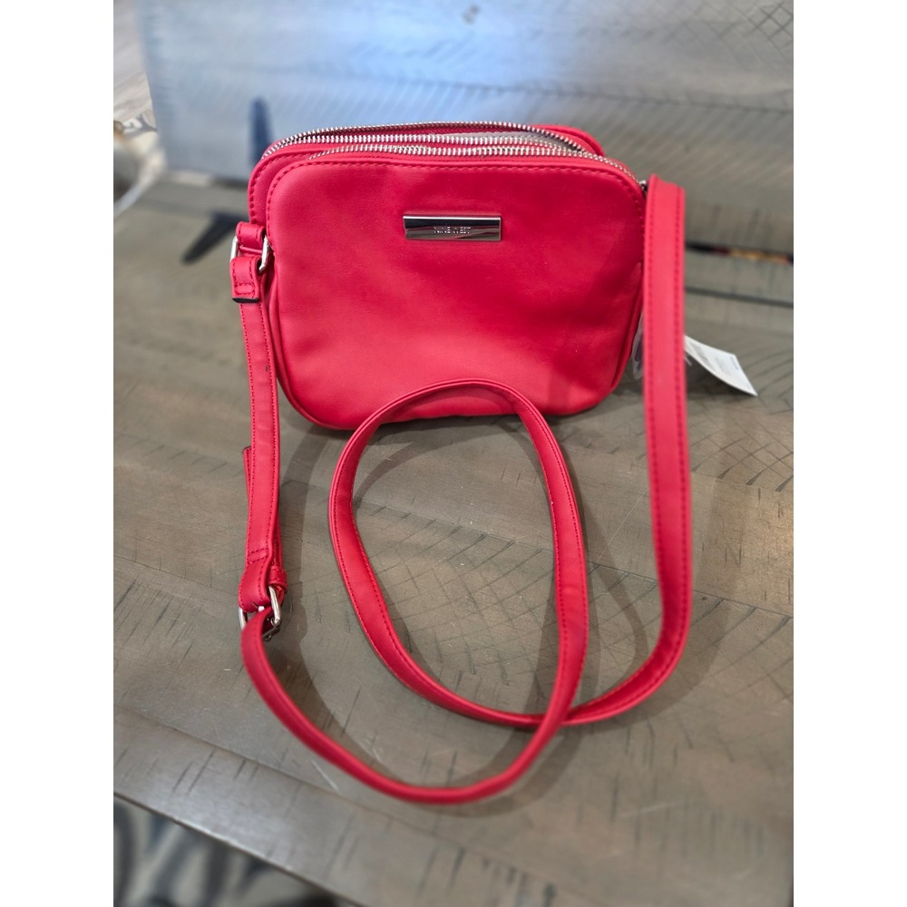 Nine West Red Triple Compartment Crossbody Bag Silver Tone Hardware 80338946